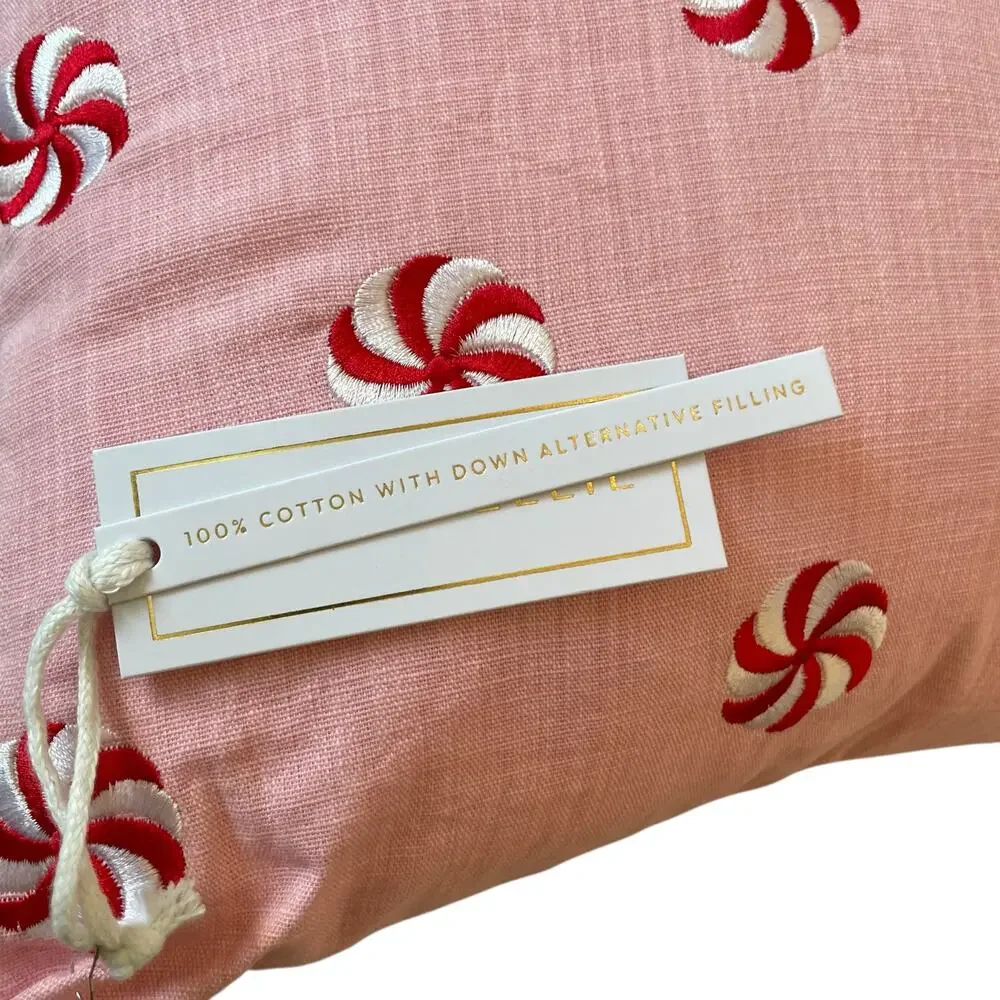 Pinkmas Peppermint Swirl Pillow 20x20 Embroidered Christmas Holiday Decor NEW